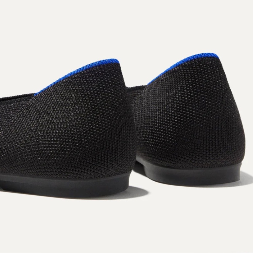 Rothy's The Point II Pointed Flats in Black with Blue Trim - Picture 3 of 5